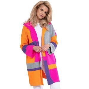 Fobya Longline Cardigan Sweater 2X/3X Colorblock Wool Hooded Open Front Colorful